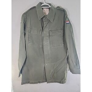 Vintage Dutch Army Jacket 104 Mens Large Green Field Shirt 100% Cotton 91 -13